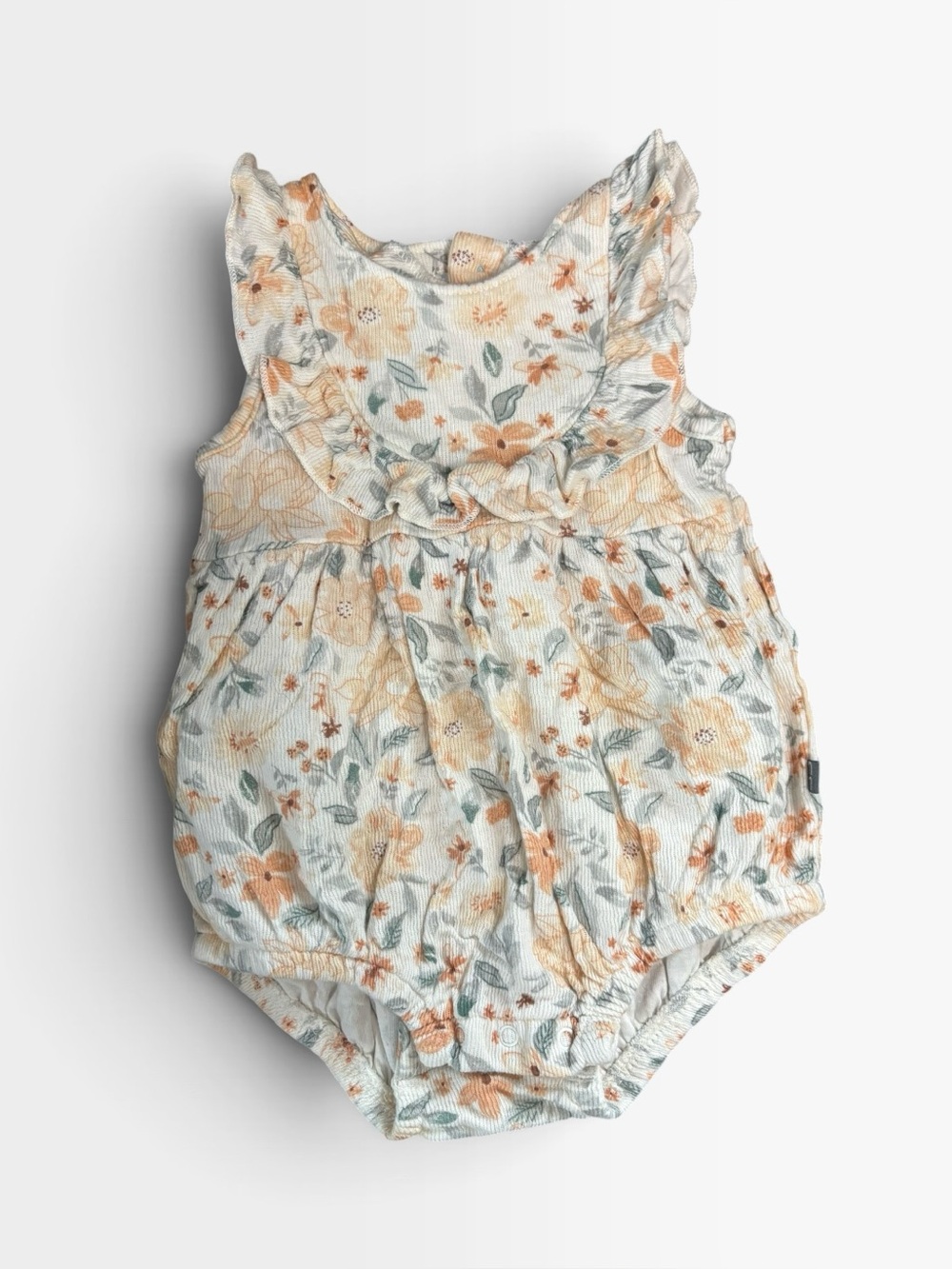 Floral Ruffle Baby One-Piece Romper - Cream & Peach